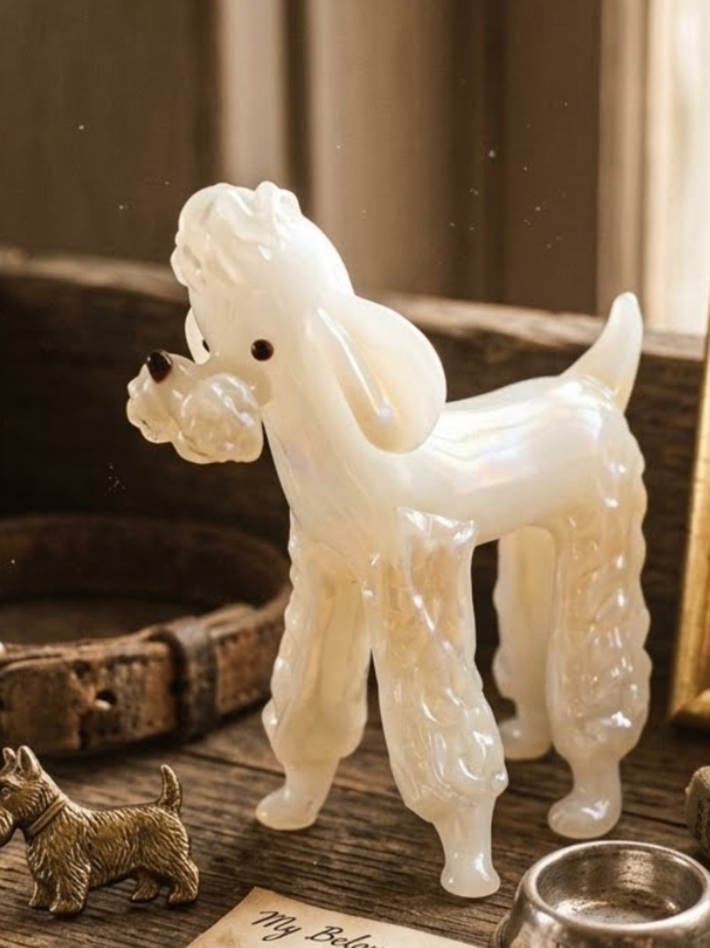 White Glass Poodle Dog Figurine 
Collectible Vintage
Art Glass